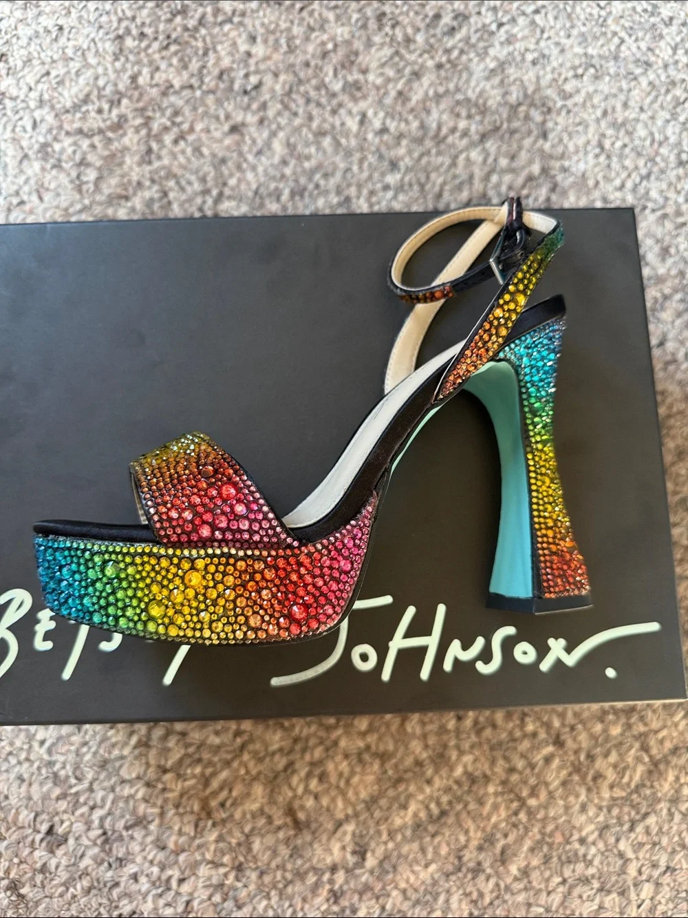 Betsey Johnson Rainbow Crystal Platform Heels